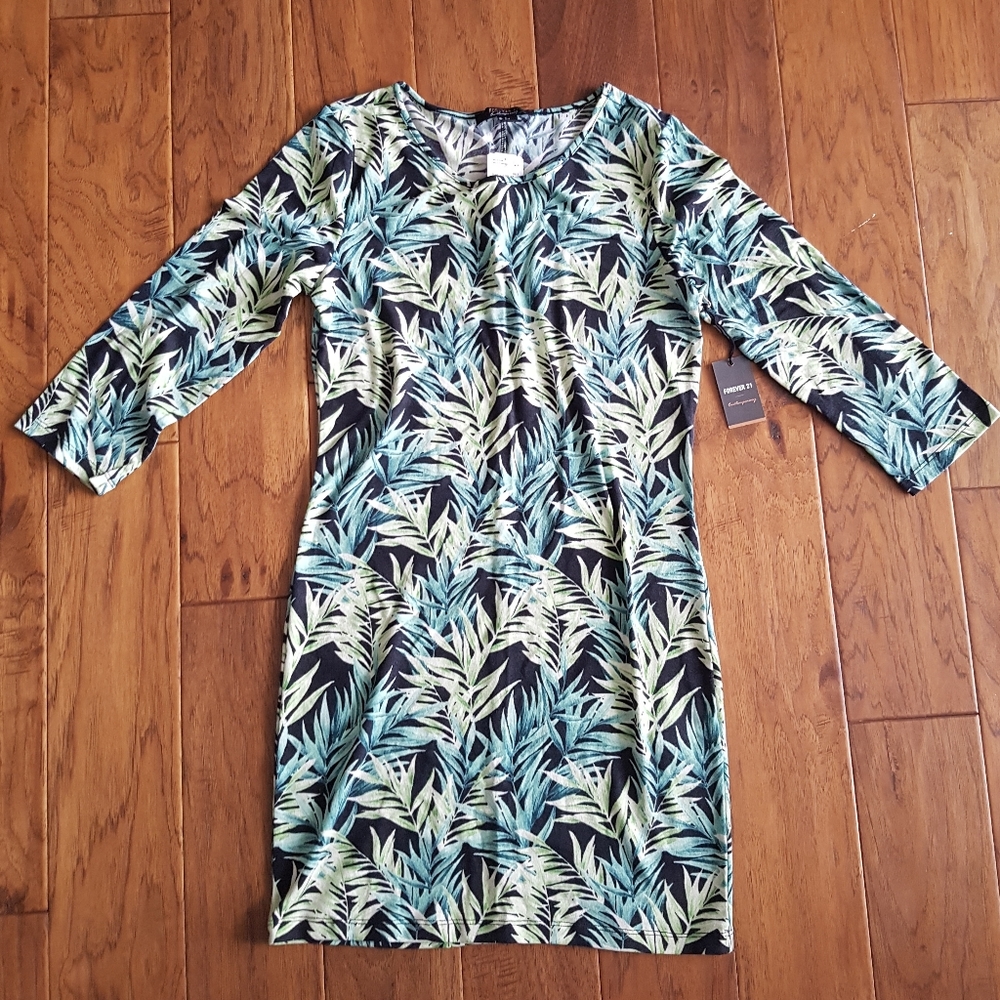 Forever 21 Palm Tree Print Green & Black Dress
